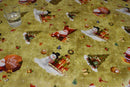 Santa Snowman Gold PVC Vinyl Tablecloth 20 Metres x 140cm