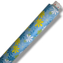 Retro Flowers on Blue PVC Vinyl Tablecloth 20 Metres x 140cm