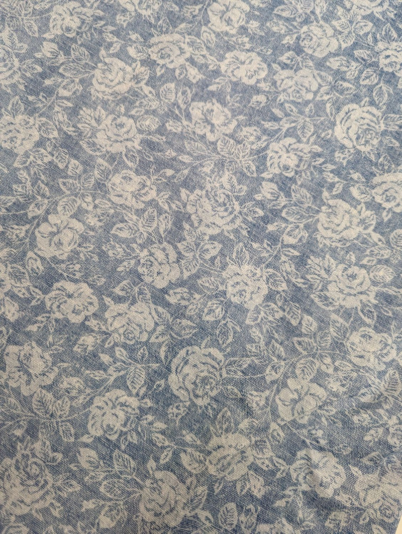 Windsor Rose Blue Linen Look PVC Vinyl Tablecloth 20 Metres x 140cm