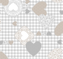Love Hearts on Grey Gingham Vinyl Oilcloth Tablecloth