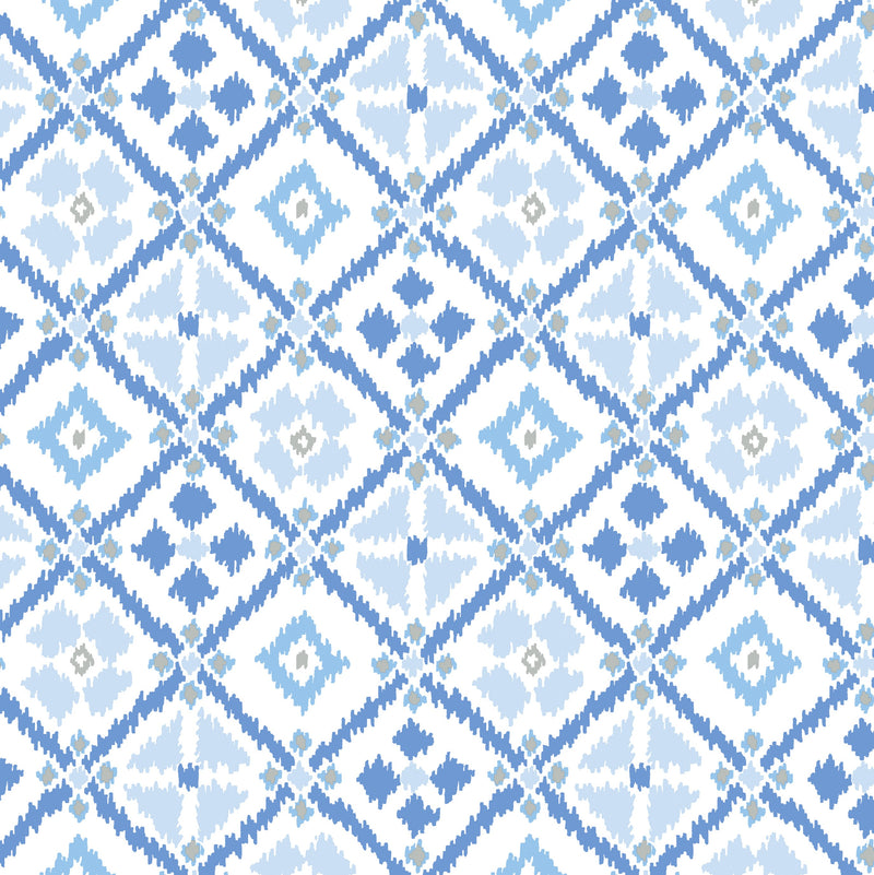 Diamond Blue Ikat Tiles Vinyl Oilcloth Tablecloth