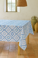 Diamond Blue Ikat Tiles Vinyl Oilcloth Tablecloth
