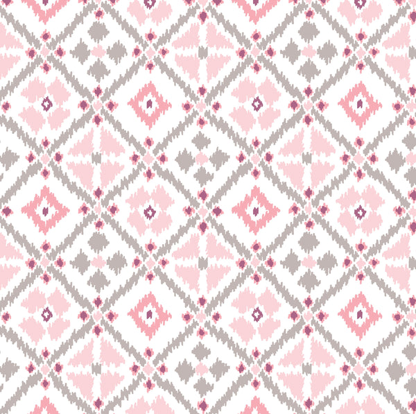 Diamond Blush Ikat Tiles Vinyl Oilcloth Tablecloth