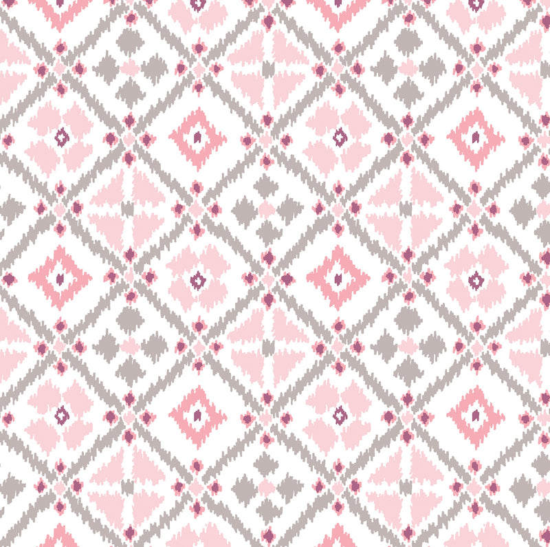 Diamond Blush Ikat Tiles Vinyl Oilcloth Tablecloth