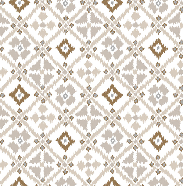 Diamond Beige Ikat Tiles Vinyl Oilcloth Tablecloth