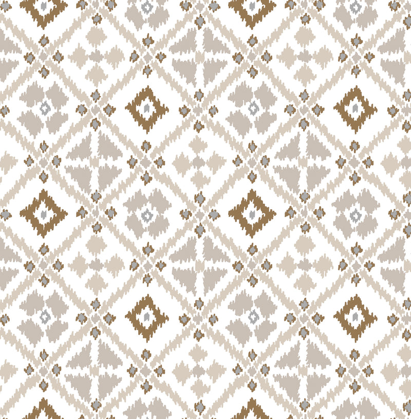 Diamond Beige Ikat Tiles Vinyl Oilcloth Tablecloth