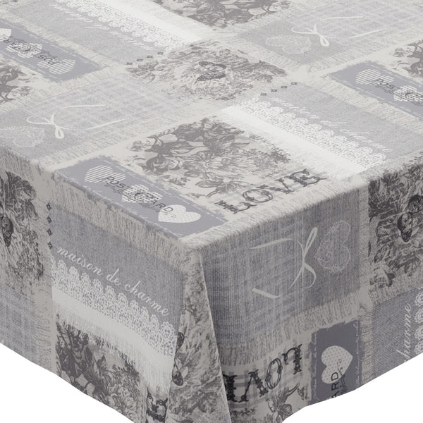 Home Sweet Home Grey PVC Vinyl Wipe Clean Tablecloth  150cm x 140cm Warehouse Clearance