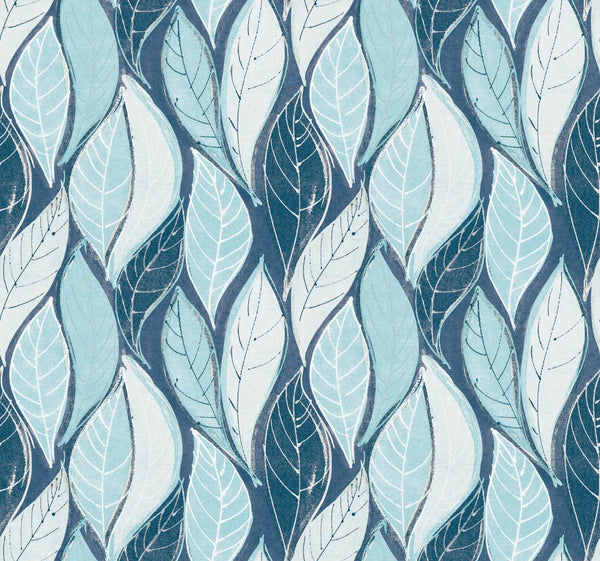 Rustic Leaves Blue Tex Vinyl Oilcloth Tablecloth