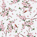 Birds and Cherry Blossom Pink Vinyl Oilcloth Tablecloth
