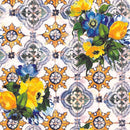 Verna Lemon Tiles  Vinyl Oilcloth Tablecloth
