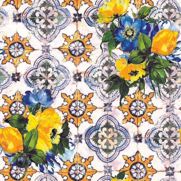 Verna Lemon Tiles Tiles Vinyl Oilcloth Tablecloth