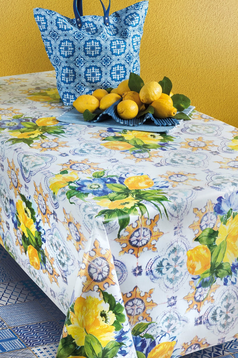 Verna Lemon Tiles Tiles Vinyl Oilcloth Tablecloth