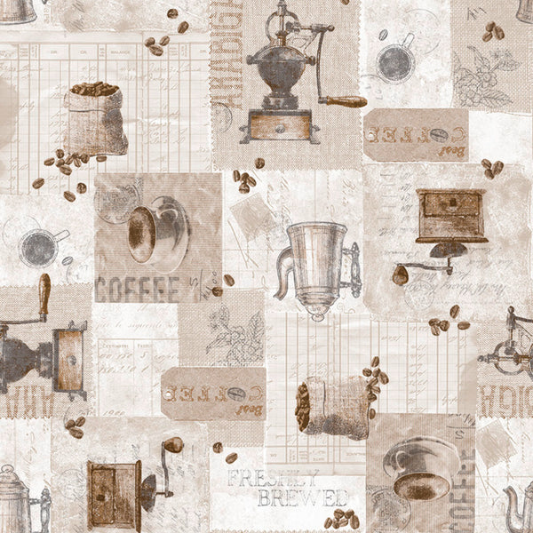 Vintage Coffee Vinyl Oilcloth Tablecloth