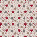 Scandi Heart & Floral Red and Taupe Vinyl Oilcloth Tablecloth