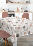Scandi Heart & Floral Dusky Pink  and Grey  Vinyl Oilcloth Tablecloth