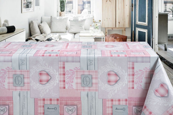 Country Love Pink Vinyl Oilcloth Tablecloth