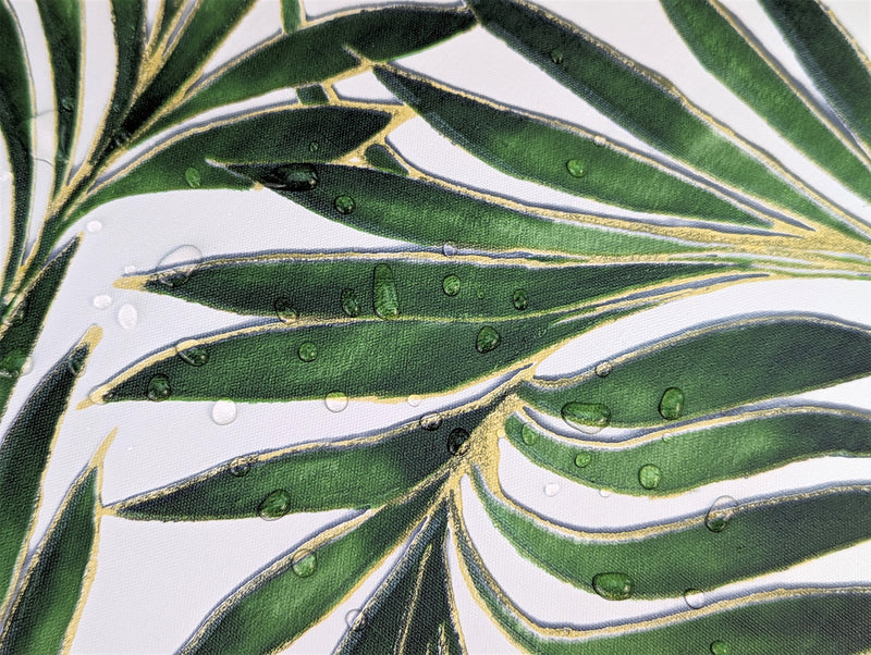 Tropical Beach Palm Leaves Green Tex Tablecloth with Parasol Hole Wipe Clean Tablecloth Vinyl PVC 250cm x 140cm