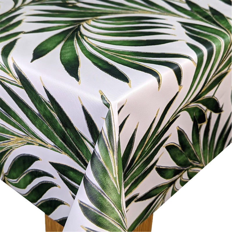 Tropical Beach Palm Leaves Green Tex Tablecloth with Parasol Hole Wipe Clean Tablecloth Vinyl PVC 300cm x 140cm