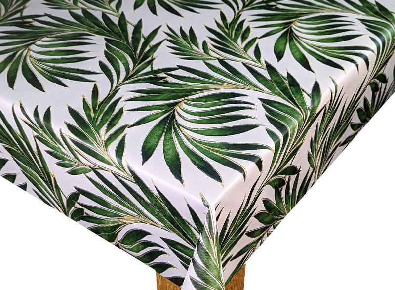 Tropical Beach Palm Leaves Green Tex Tablecloth with Parasol Hole Wipe Clean Tablecloth Vinyl PVC 250cm x 140cm