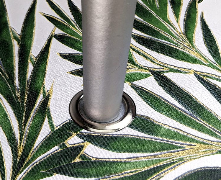 Tropical Beach Palm Leaves Green Tex Tablecloth with Parasol Hole Wipe Clean Tablecloth Vinyl PVC Round 138cm