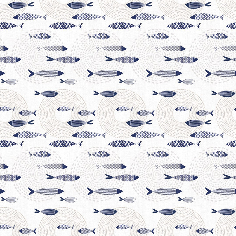 Seaside Fish Blue Tex Vinyl Oilcloth Tablecloth