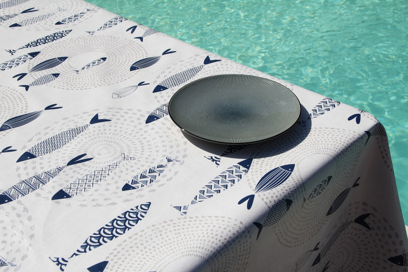 Seaside Fish Blue Tex Vinyl Oilcloth Tablecloth
