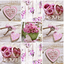 Pink Rose Love Squares Vinyl Oilcloth Tablecloth