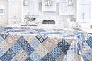 Melia Tiles Blue Beige Vinyl Oilcloth Tablecloth