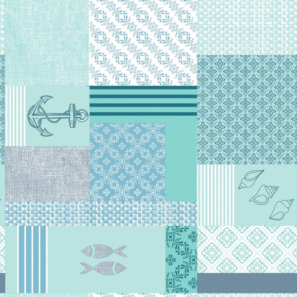 Seaside Shells and Anchors Blue Vinyl Oilcloth Tablecloth