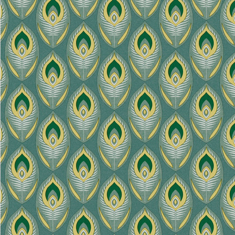 Teal Eye Feathers Tex Vinyl Oilcloth Tablecloth
