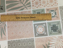 Leafy Geometric Tiles Dusky Pink, Grey and Sage Vinyl Oilcloth Tablecloth
