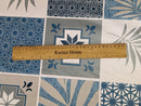 Leafy Geometric Tiles Blue Grey Vinyl Oilcloth Tablecloth