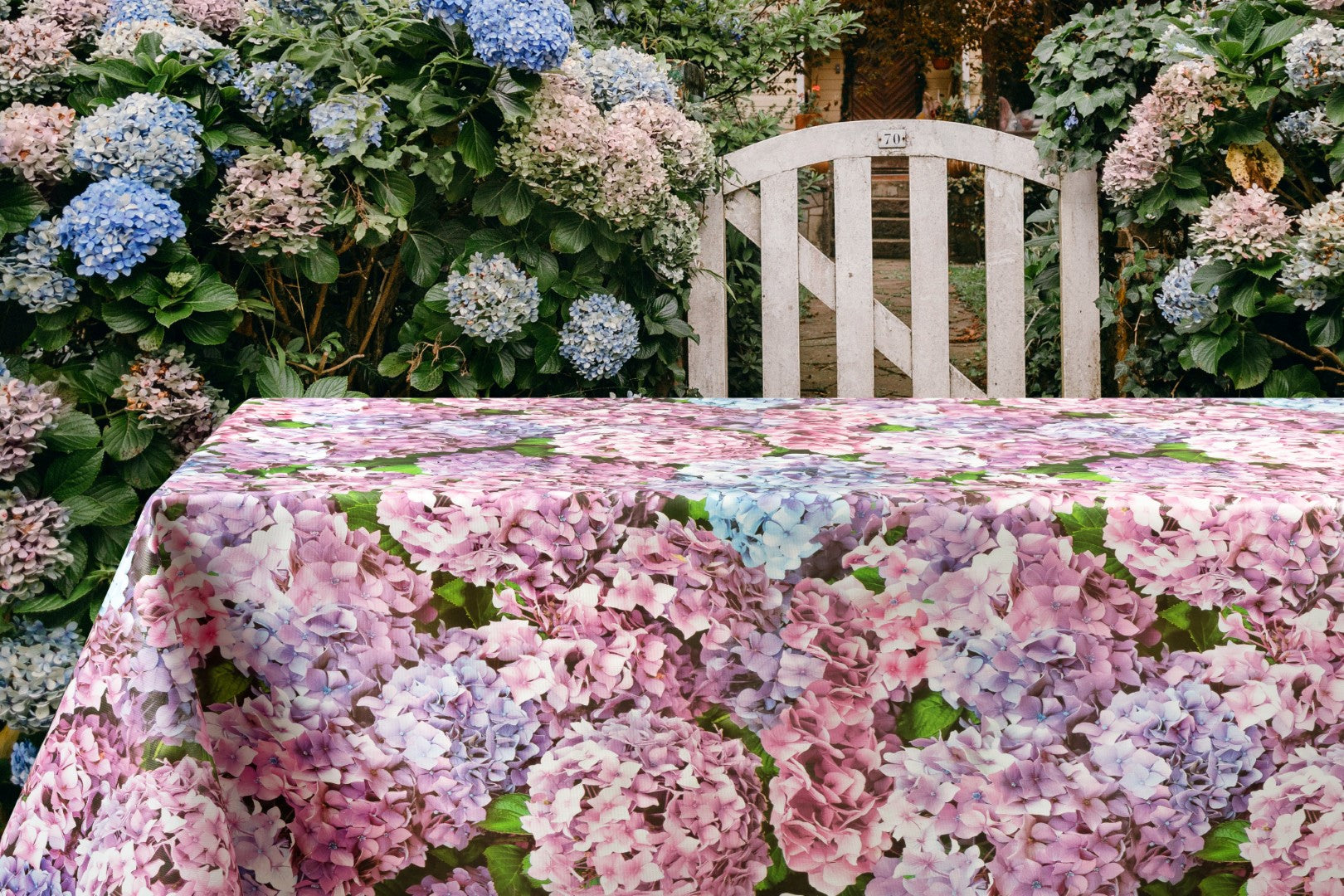 Hydrangea Table Linens Hydrangea Pink Vinyl Oilcloth Tablecloth - Wipe Clean Tablecloths ...