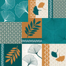 Gingko Leaves Teal Patchwork Vinyl Oilcloth Tablecloth