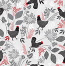 Rustic Farmyard Chicken Grey Vinyl Oilcloth Tablecloth