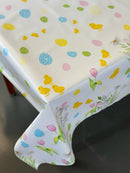 Easter Egg Chick and Bunny Vinyl Oilcloth Tablecloth
