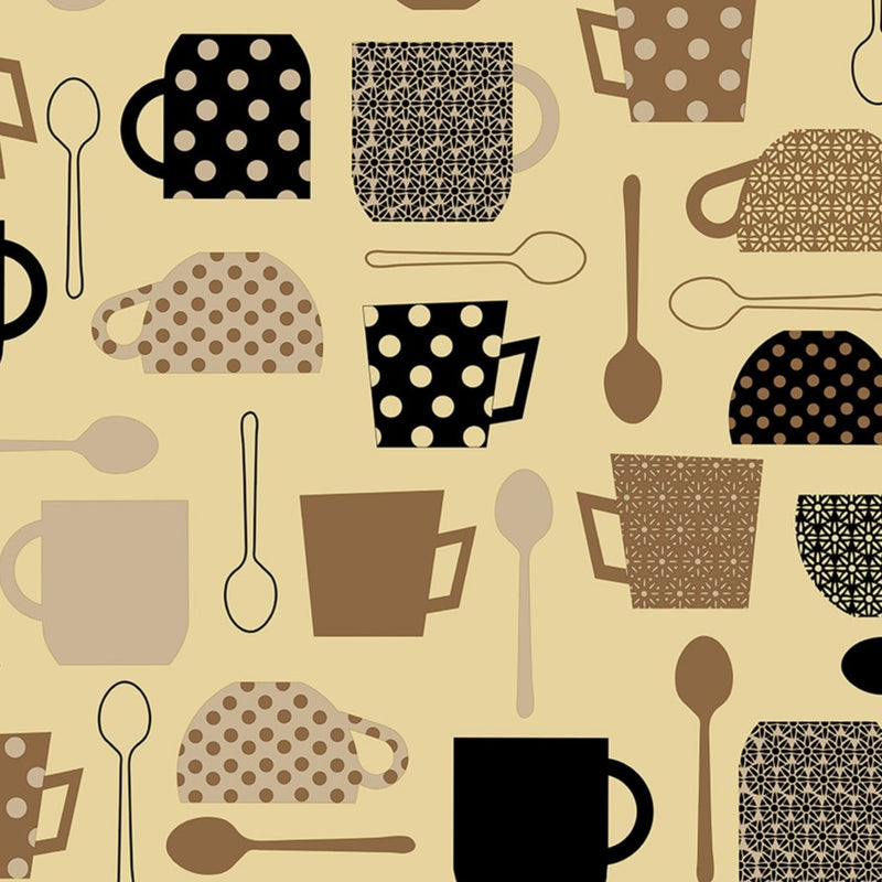 Tea Break Beige Vinyl Oilcloth Tablecloth