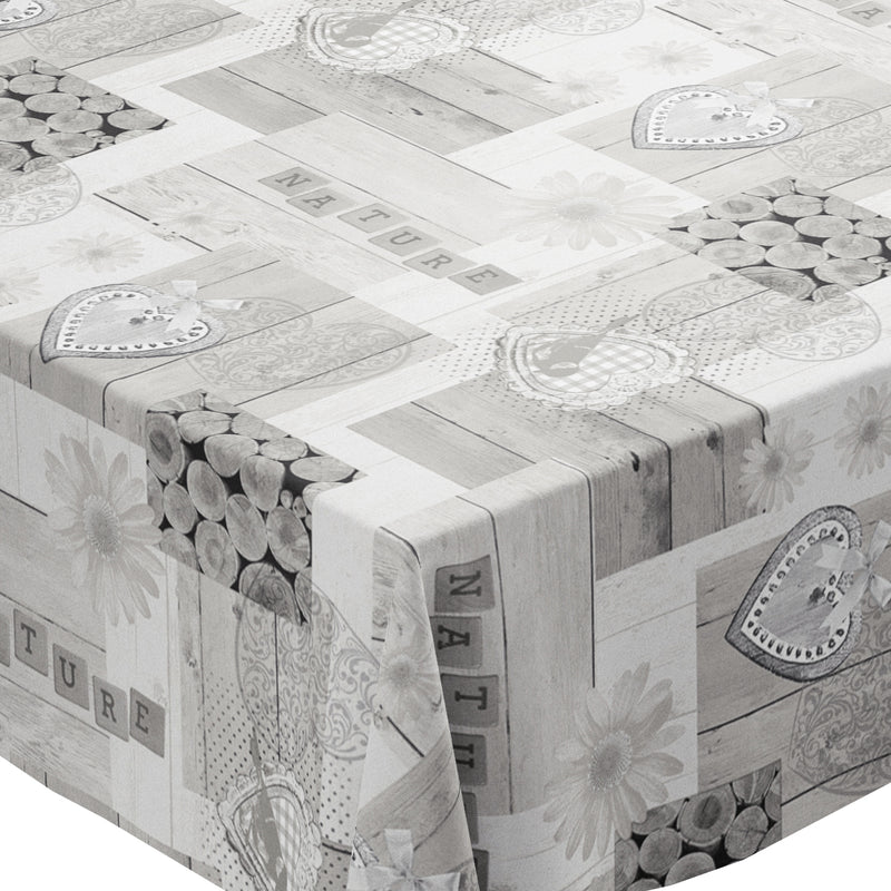 Love Nature Grey PVC Vinyl Wipe Clean Tablecloth  140cm x 140cm Warehouse Clearance