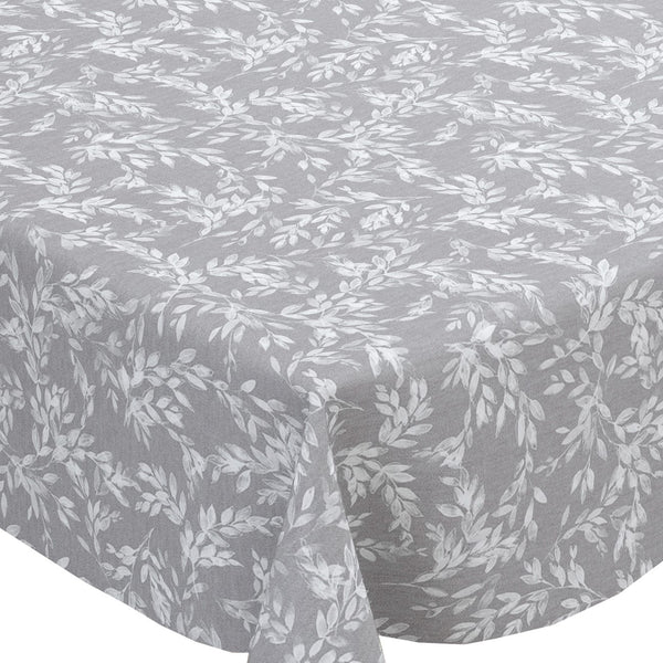 Isla Leaves Grey PVC Vinyl Wipe Clean Tablecloth  230cm x 140cm Warehouse Clearance