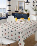 Harbour Dots Blue Grey and Dusty Brick Red Vinyl Oilcloth Tablecloth