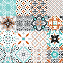 Spanish Tiles Orange Vinyl Oilcloth Tablecloth