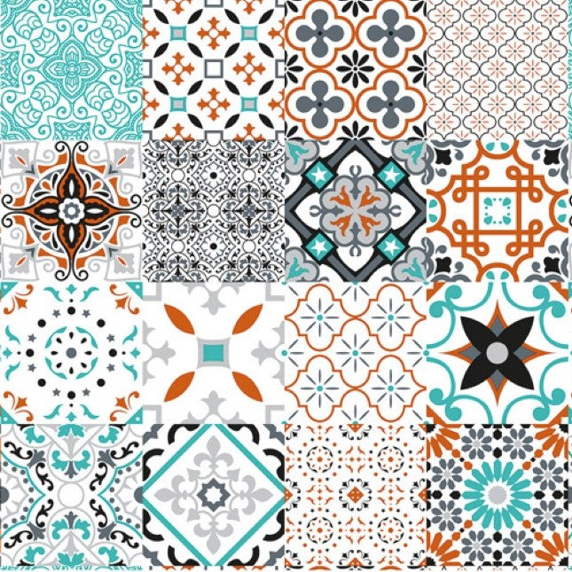 Spanish Tiles Orange Vinyl Oilcloth Tablecloth