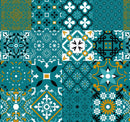 Spanish Tiles Teal Azul Vinyl Oilcloth Tablecloth