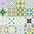 Spanish Tiles Lilac and Green Vinyl Oilcloth Tablecloth