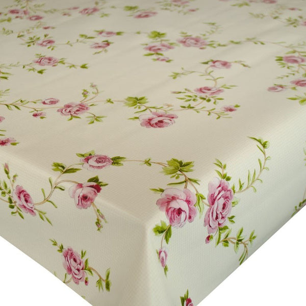 Lilac Trailing Rose PVC Vinyl Wipe Clean Tablecloth 120cm x 140cm Warehouse Clearance