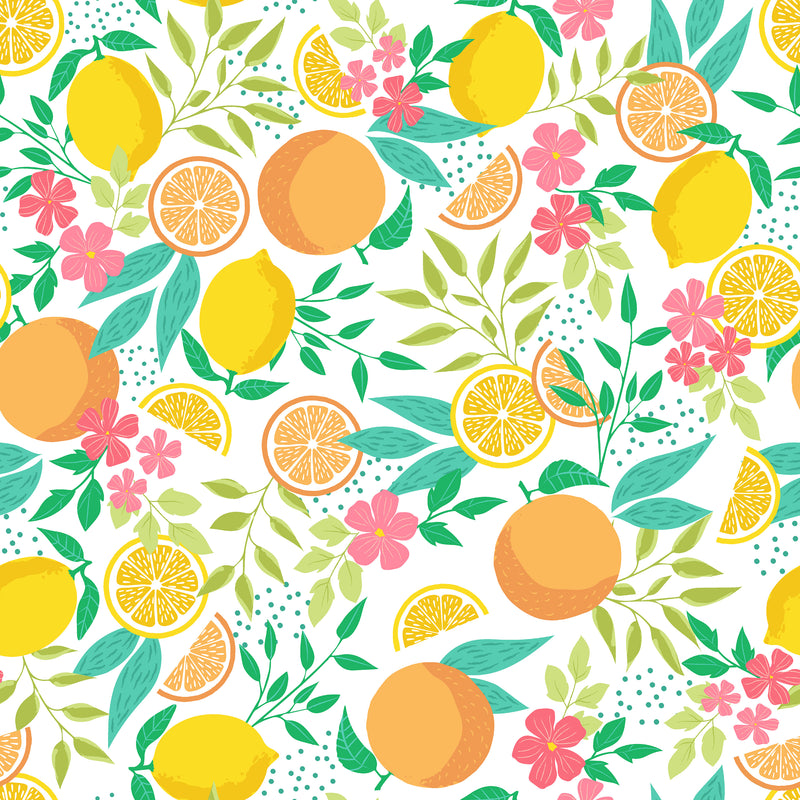 Orange and Lemons on White Vinyl Oilcloth Tablecloth