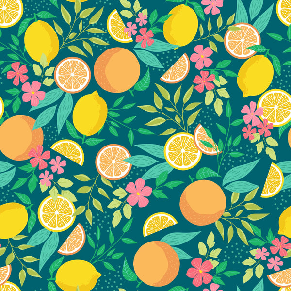 Orange and Lemons on Teal PVC Vinyl Wipe Clean Tablecloth with PARASOL Hole 240cm x 140cm Warehouse Clearance