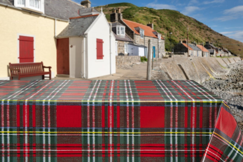 Highland Coastal Tartan Check Red Vinyl Oilcloth Tablecloth
