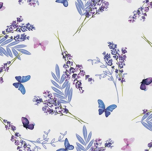 Lavender Sprig and Butterflies Purple Vinyl Oilcloth Tablecloth
