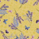 Lavender Sprig and Butterflies Yellow Vinyl Oilcloth Tablecloth